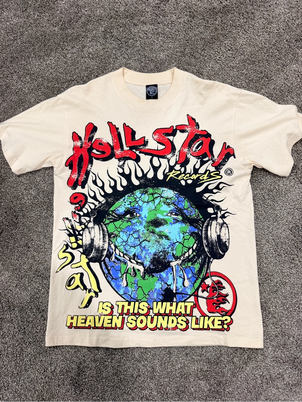 Hillstar Records Short Sleeve Graphic Tee - Cream with Multicolor Print
